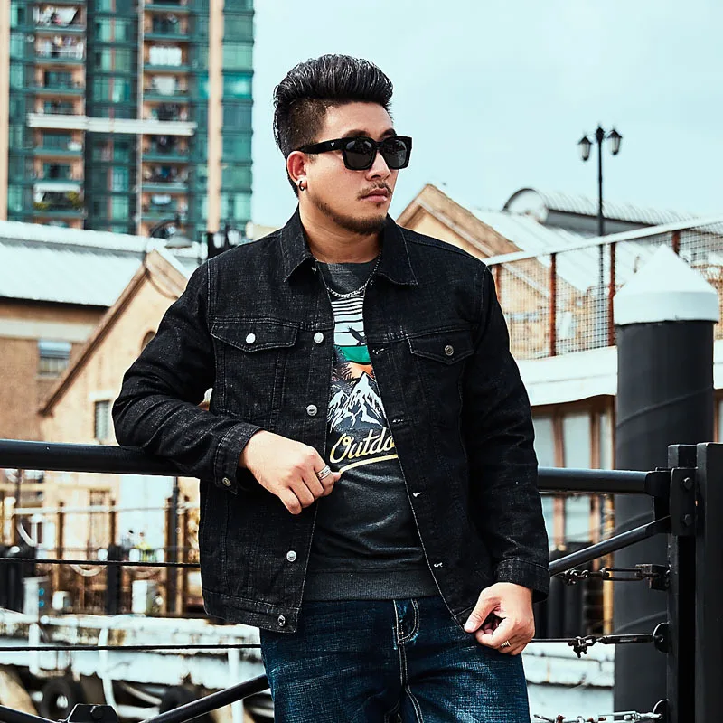 Plus large size increase men's fashion jacket new casual loose shirt handsome black denim jacket men's large size 2XL-6XL Plus large size increase men's fashion jacket new casual loose shirt handsome black denim jacket men's large size 2XL-6XL