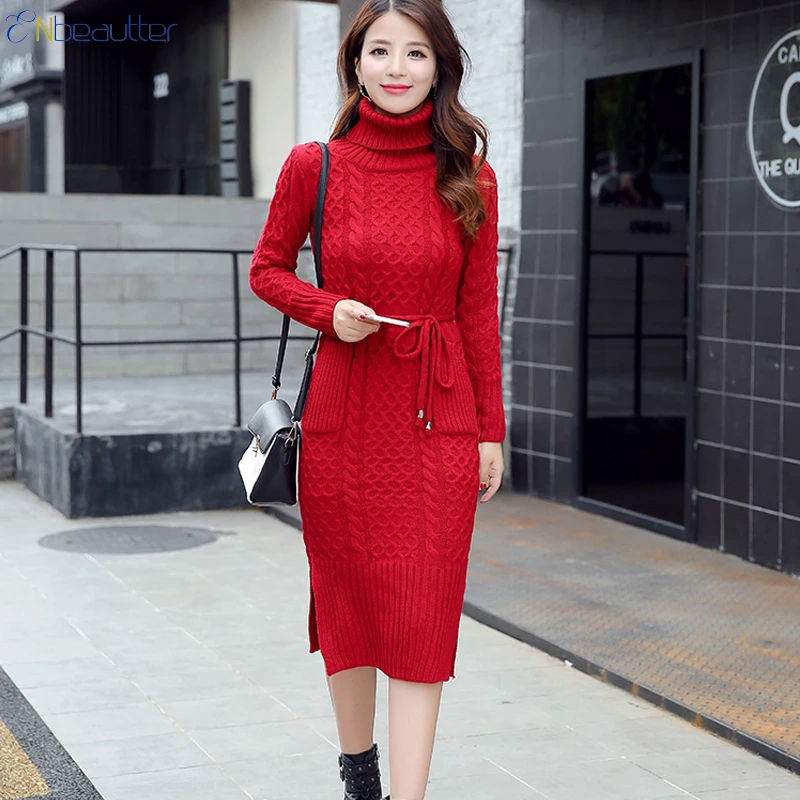 turtleneck sweater dress midi