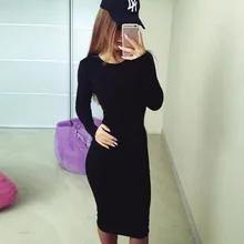 Новая мода осень-весна Для женщин с длинным рукавом платье Bodycon Сексуальная Slim Fit О-образным вырезом Повседневное Платья для женщин фунты
