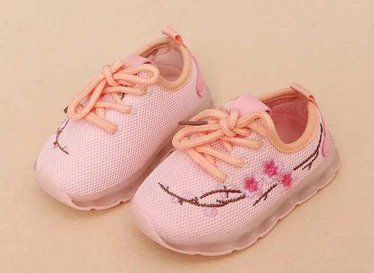 Kids sneakers 2019 new breathable solid mesh girls & boys casual shoes lighted floral children shoes lace-up sneakers (11)