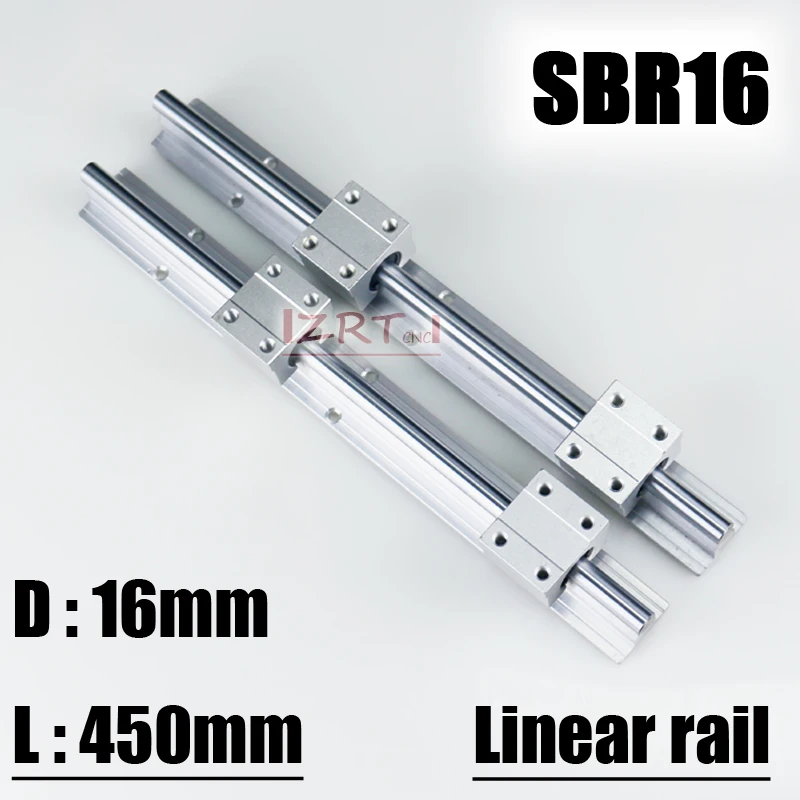 

ZRT 16mm linear rail SBR16 450mm supporter rails 2 pcs + 4 pcs SBR16UU blocks for CNC for 16mm linear shaft support rails