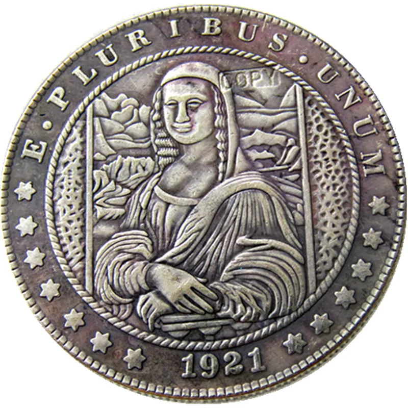 

HB(93)US Hobo 1921-P-D Morgan Dollar In Mona Lisa Carved Creative Silver Plated Copy Coins