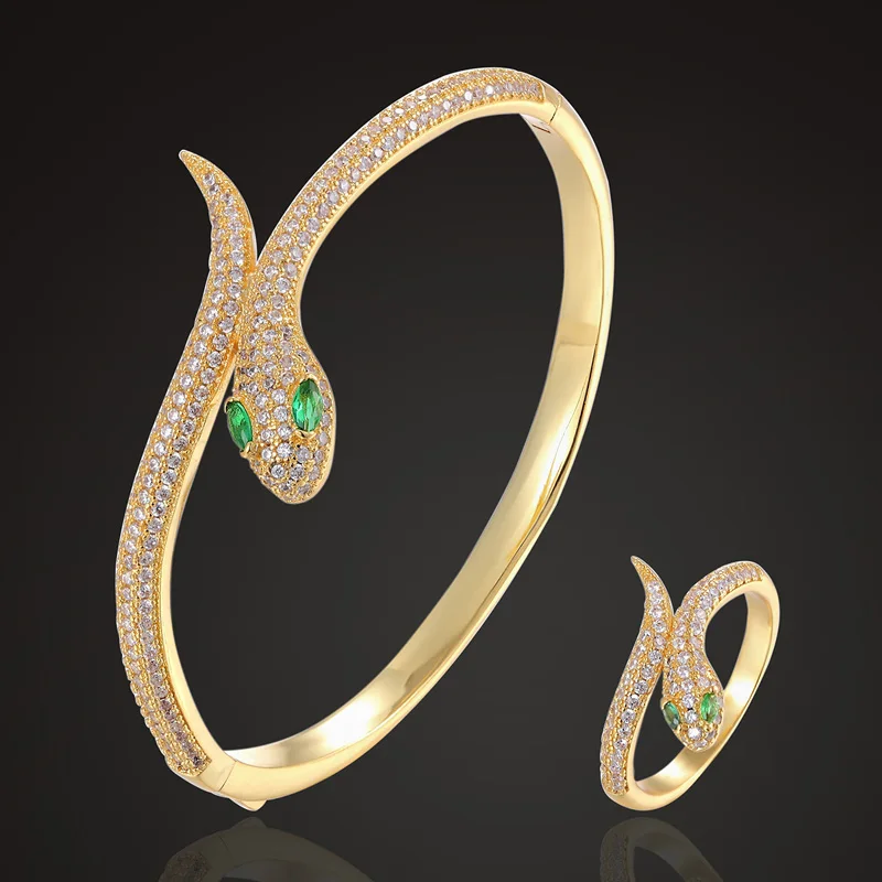 

Zlxgirl Luxury Brand small snake zircon animal bangle with ring jewelry animal Bangle Bracelet For Women Jewelry free bag