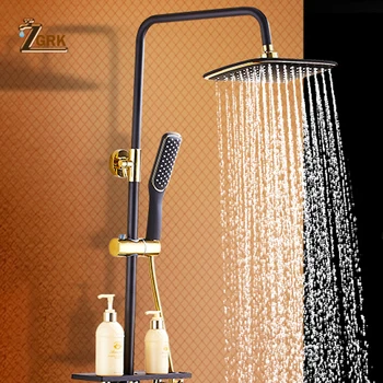 ZGRK Brass Black Bath Shower Faucets Rain Shower Head Bathroom Shower Set Diverter Mixer Valve Shower System Wall Mounted kemaidi brass rainfall waterfall shower head rain wall mounted bathtua shower faucets set shower system chrome mixer taps