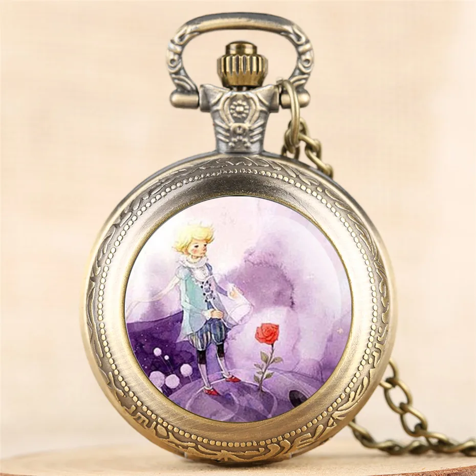 Маленькая тема принца кварцевые карманные часы Топ подарки для детей Изысканный Ретро Подвеска для ожерелья часы для мальчиков девочек новое поступление - Цвет: bronze
