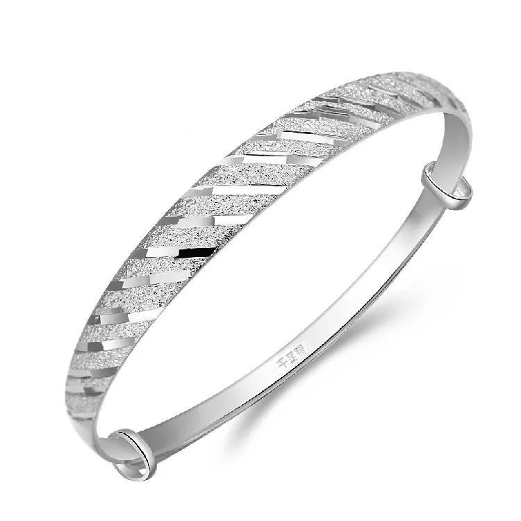 

Genuine 925 Sterling Silver Fine jewelry thick rain bangle retro full bangle adjust bracelet for women Gift wholesale