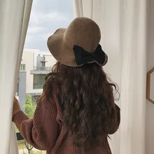 MAXSITI U Женская шерстяная шляпа сплошной цвет завивка ручной работы лук бассейна шапка вязаная Рыбацкая шляпа