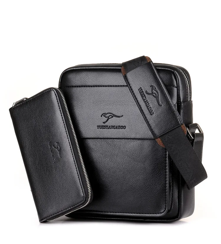 YUES кенгуру Роскошная брендовая повседневная мужская сумка вертикальная деловая кожаная сумка на плечо винтажная мужская сумка через плечо с кошельком - Цвет: Черный