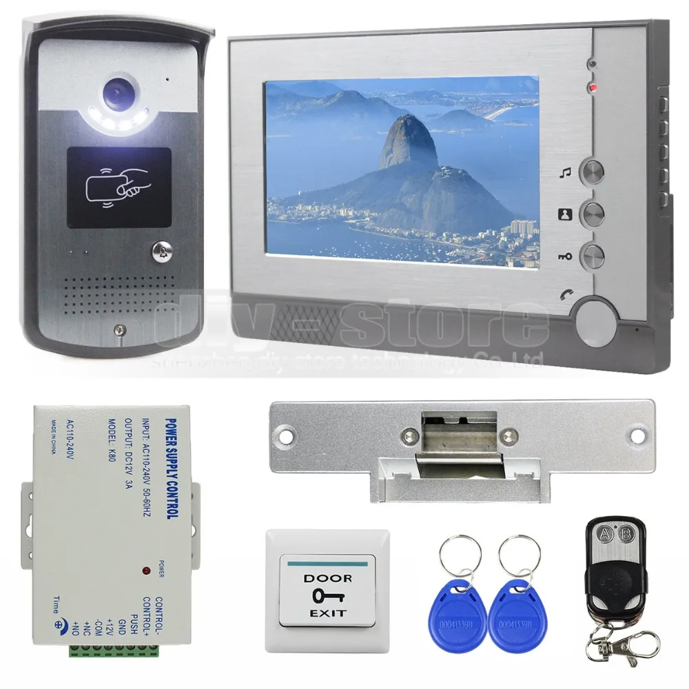 DIYSECUR Strike Lock 7 inch TFT Color Video Door Phone Visual Intercom Doorbell ID Unlocking RFID LED Night Vision Camera DIYSECUR Strike Lock 7 inch TFT Color Video Door Phone Visual Intercom Doorbell ID Unlocking RFID LED Night Vision Camera