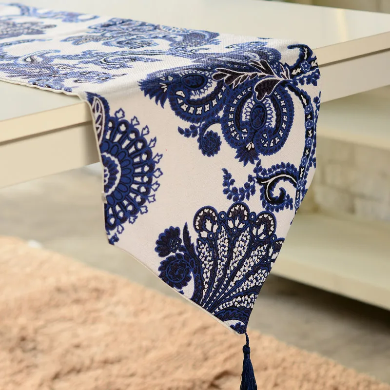High quality table runner Blue and white porcelain chinese style blue