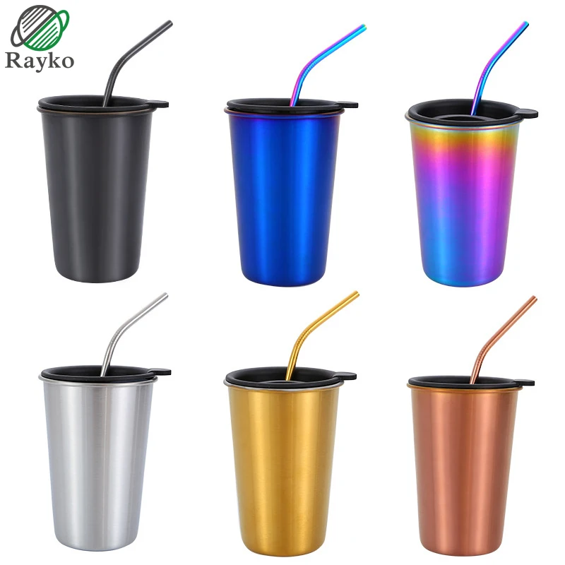 

Outdoor Picnic Stainless Steel Coffee Cups Lid Beer Straw Coffee Travel Cups With Cover Colorful Stainless Steel Cup