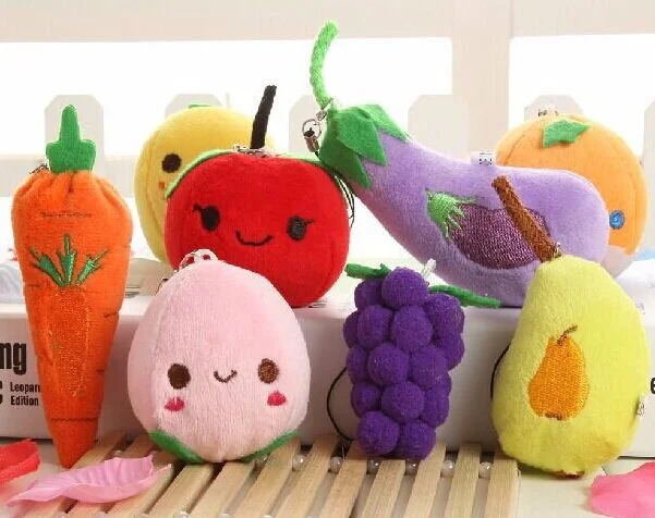 

Multi Designs - Kawaii Mini 6-9CM Vegetables , Fruits Choice - Keychain Plush Toy DOLL , Wedding Bouquet Plush TOY DOLL
