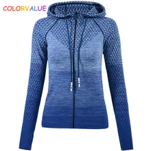 Colorvalue Gradient Color Gym Sport Coat Women Slim Fit Zipper Running Jacket Hooded Fitness Workout Jersey with Thumb Holes