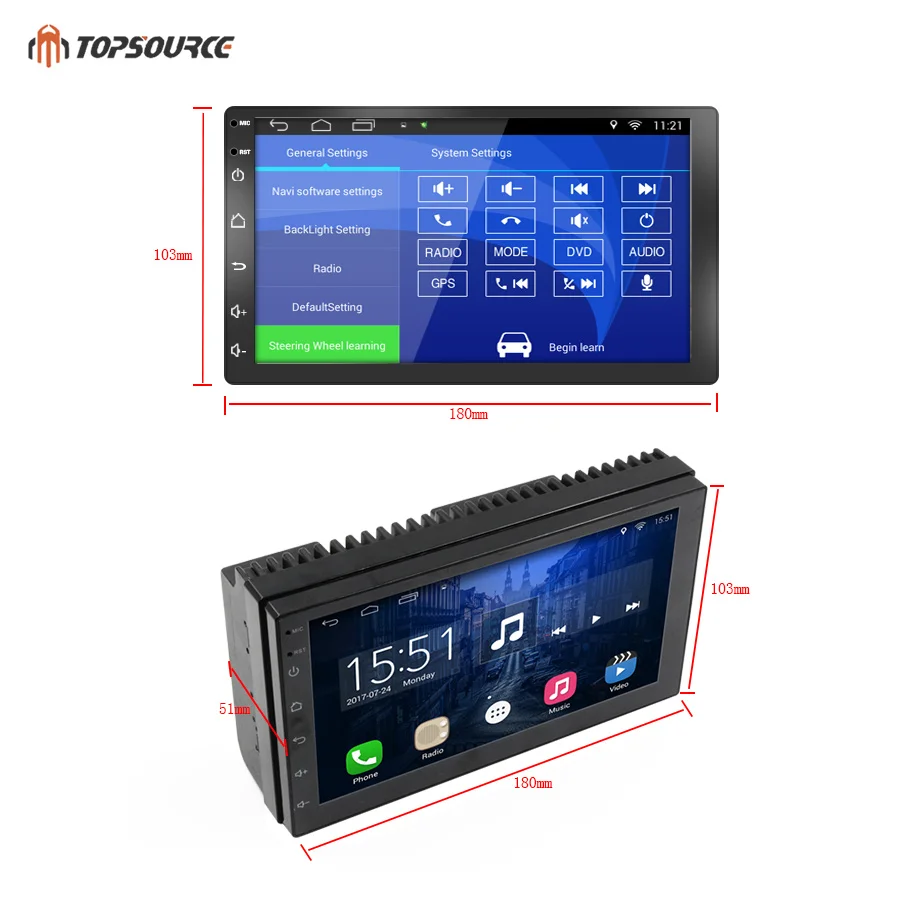 Cheap TOPSOURCE Car Multimedia Player Android 6.0 Car DVD Radio Player 2 din WiFi For Nissan TOYOTA Volkswagen Universal GPS 1024X600 1