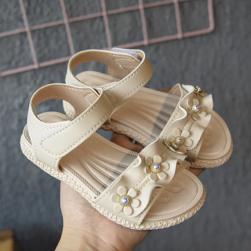 

KissMud 2019 Summer Kids New Soft Casual Sandals Princess Pink Flowers Brand Dress Shoes Baby Girls Fashion Pu Ruffles Sandals