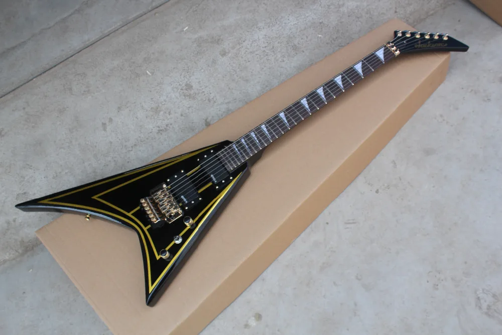 

free shipping High Quality Factory guitar Custom Gold Hardware Jackson Flying V Black Electric Guitar