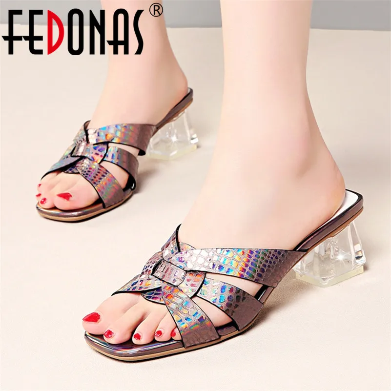 

FEDONAS Women Casual Pumps Genuine Leather Strange Style Crystal Heels Elegant Summer Sandals Beach Slippers Basic Shoes Woman