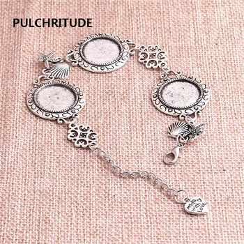 

PULCHRITUDE 2pcs/lot Metal Chain Cabochon Base Fit round 18mm Dia Hand Made Shell Starfish Charm Flower Connector Bracelet C1204