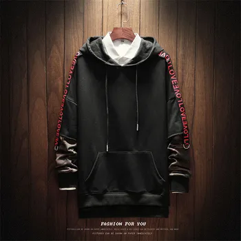 

Autumn And Winter Men's New Casual Solid Color Fake Two-piece Splicing Men Hoodies Fashion High Street Long Sleeves Mens Hoodies