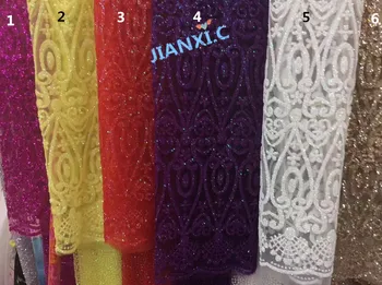 

shining DiuDiu-91104 glued glitter sequins lace fabric tulle mesh fabric for party dress