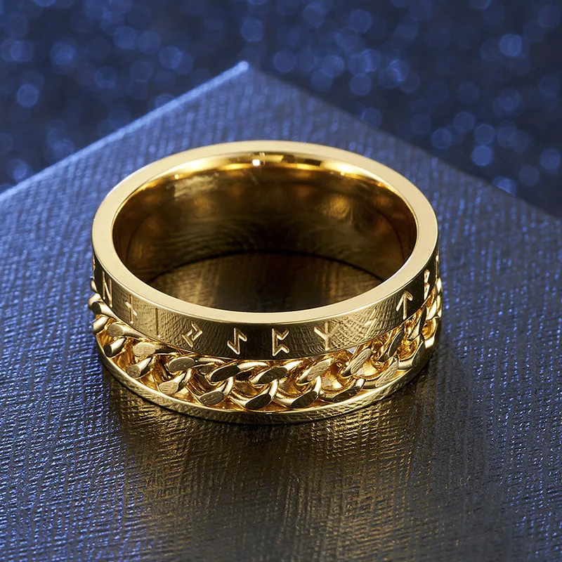 Кольцо Valily Norse символ викингов из нержавеющей стали золотое/черное кубинское звено вращающееся кольцо для мужчин 9 мм обручальное кольцо ювелирные изделия