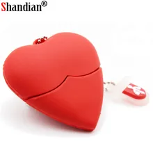 SHANDIAN красное сердце карту флэш-памяти с интерфейсом usb Пластиковый usb-накопитель 4 gb 16 gb 32 gb 64 gb Флешка usb флеш-накопитель pendriver флэш-накопитель drive ожерелье