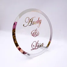 Круглый на заказ свадебное имя зеркальная рамка акриловая наклейка Babyshower знак слова круглая форма вечерние украшения для ногтей подарок для гостей