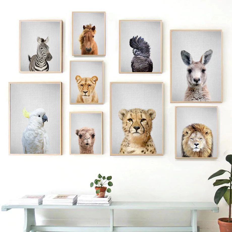 

Lion Zebra Alpaca Parrot Horse Art Prints Wall Art Canvas Painting Nordic Posters And Prints Wall Pictures Baby Kids Room Decor
