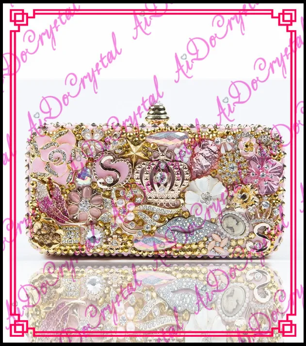 Aidocrystal pink crystals bestrewed flower pattern fashionble women bag