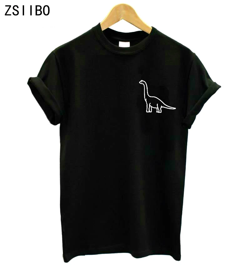 

Drop Ship dinosaur pocket Print tshirt Casual Hipster Funny t shirt For Women Loose Fit Tops Tees NV97 P