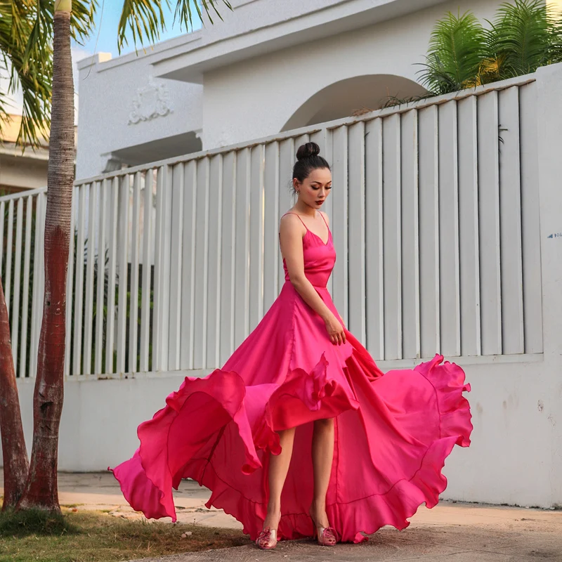 

le palais vintage 2018 Summer Holiday Long Dress Floor Length Ruffles Decoration Wedding Slim High Rise Side Slits Dress