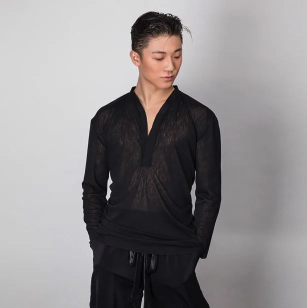 

ZYMdancestyle professional latin practice wear for men long sleeve dance T-shirt