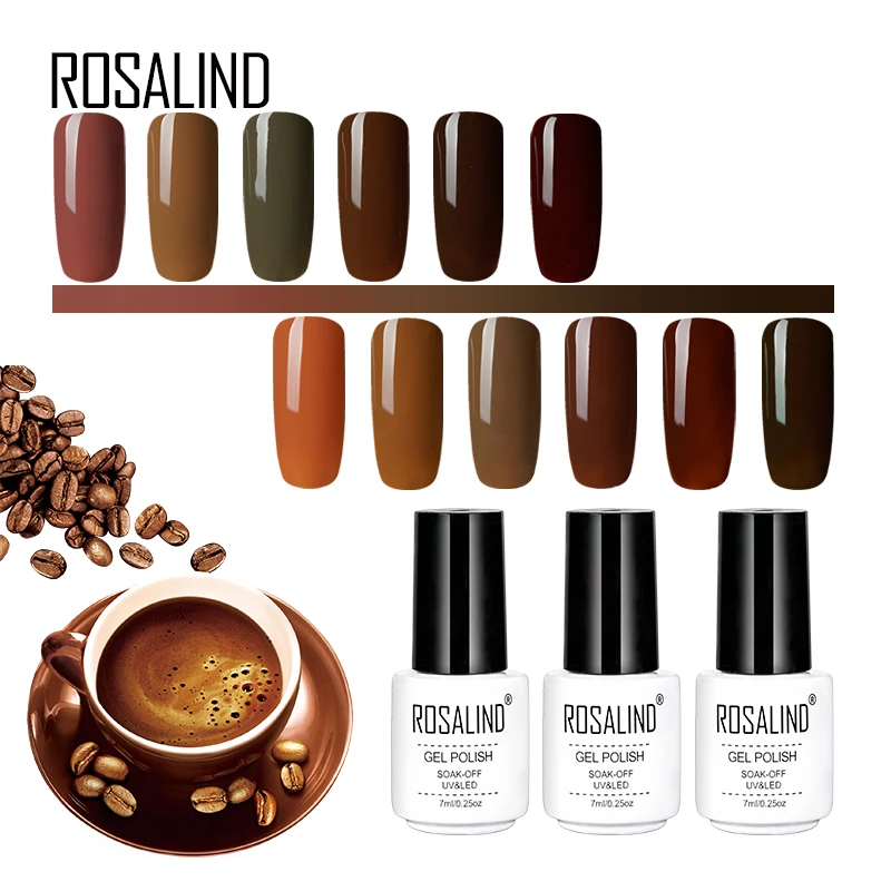 

ROSALIND 7ML Brown Red Colors Gel Nail Polish Set For Manicure Soak Off Semi Permanent White Gel Varnishes Hybrid Nails Art Tops