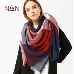 NN зимний кашемировый шарф Для женщин клетчатый шарф платки и палантины Элитный бренд дамы шерсти думаю Шарфы для женщин бандана nn-cs-074