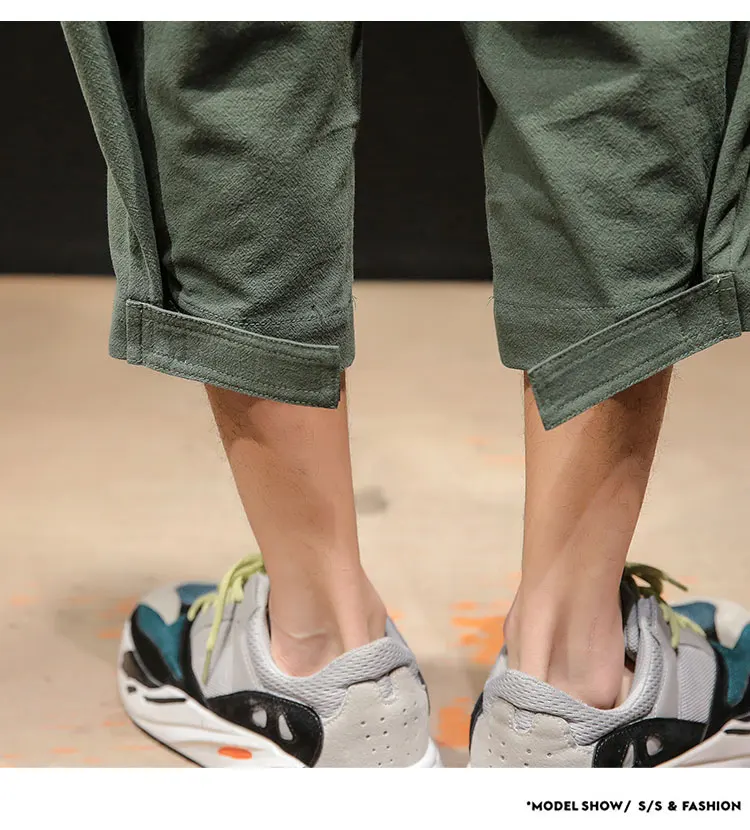 Oversize M-5XL Men Streetwear Pants Velcro Tape Linen Joggers Pants Mens Harajuku Sweatpants Men Casual Trousers Summer Clothing