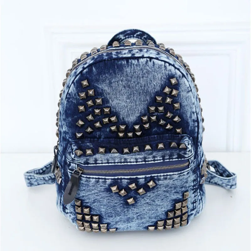 

New Vintage Rivet Backpack Fashion Canvas Demin Backpack Leisure Travel School Bags Women Backpack