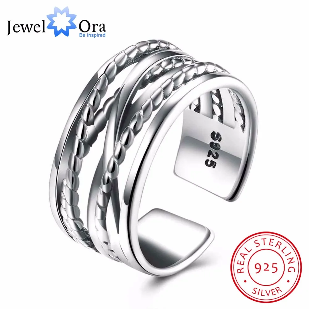

Solid 925 Sterling Silver Adjustable Ring Intertwine Bohemia Style Weave Shape Accessories Rings For Women (JewelOra RI102601)