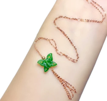 

New 18K gold inlaid natural Hetian jasper butterfly pendant necklace earrings set with certificate