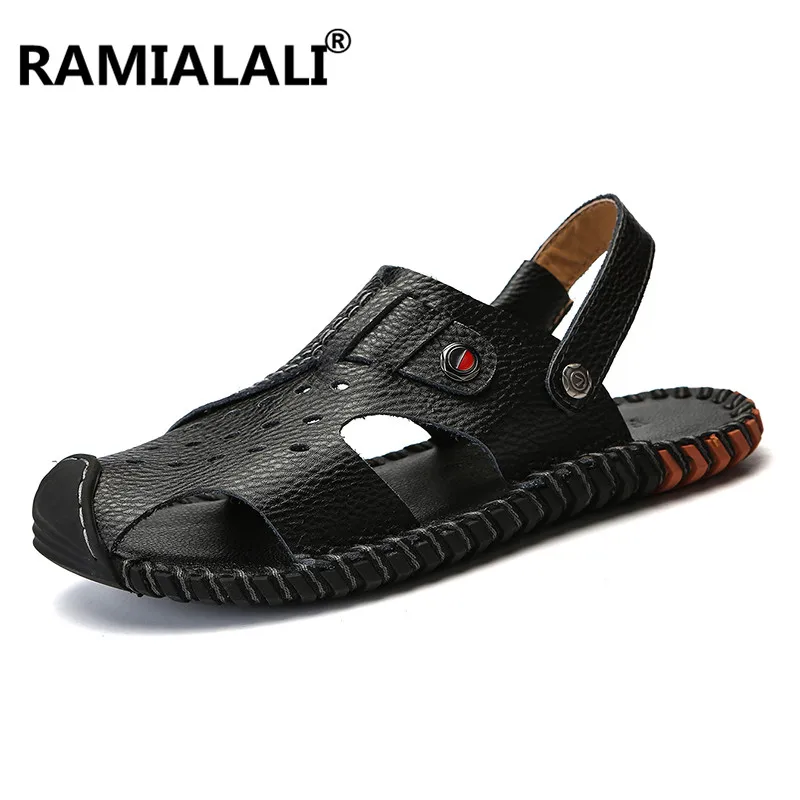 Genuine Leather Men Sandals Mens Breathable Light Beach Sandals