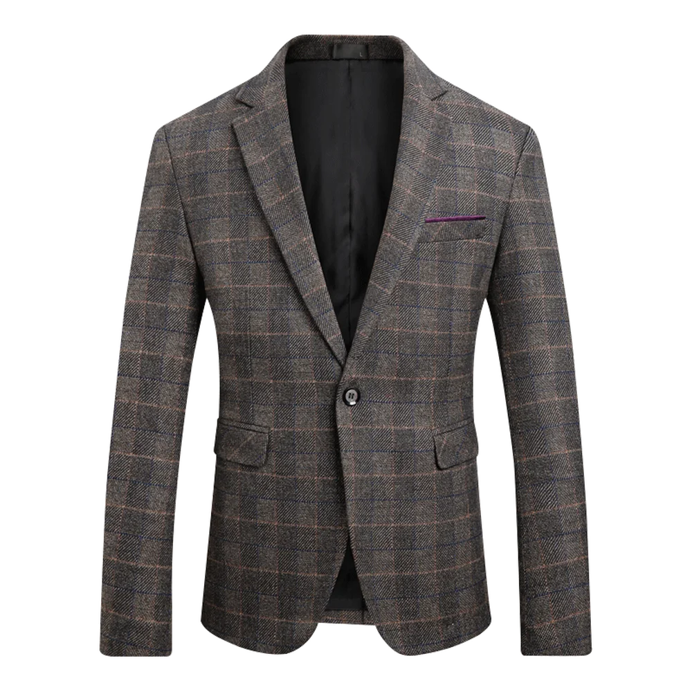 

2018 Autumn Men's Long Sleeve Suit Jackets Business Casual Male Lattice Blazer Jacket Slim Fit Grid Suit Coats Male Size M-5XL