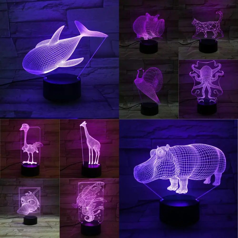 Природа животные 3D USB Светодиодная лампа спальня рядом ночной Светильник для