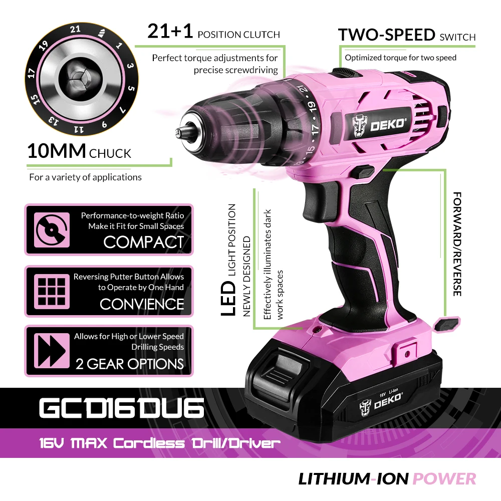 DEKO GCD16DU6 16V Max электрическая отвертка беспроводная дрель мини драйвер постоянного