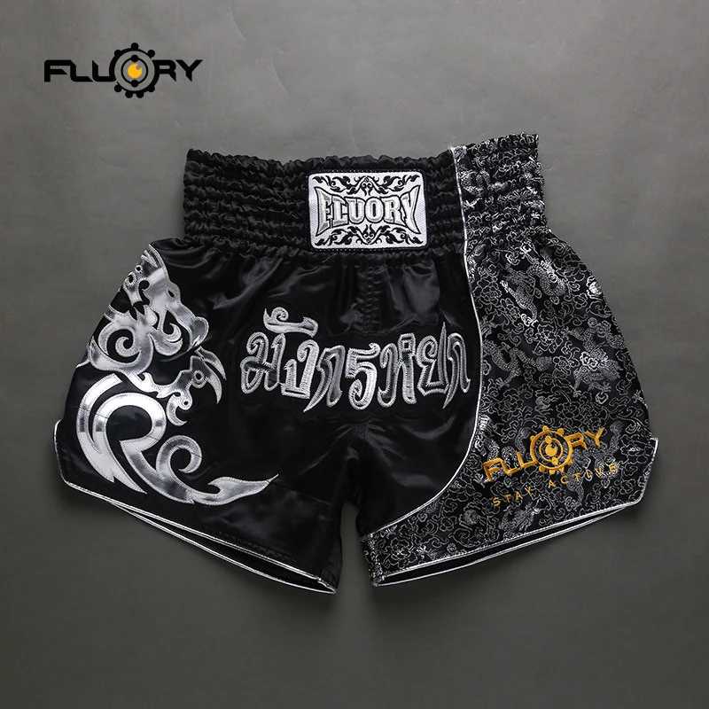 Fluory 인쇄 싸움 반바지 권투 반바지 자수 패치 무에타이 반바지