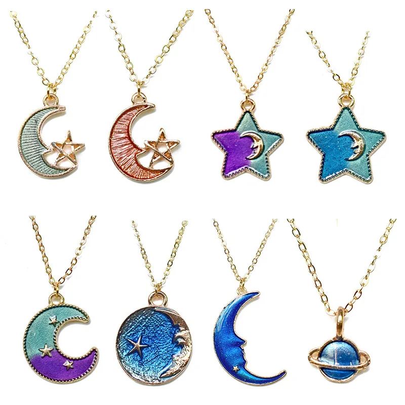 

2018 Pop Creative Moon and Star Necklaces & Pendants Cute Original Colored Moon Necklace Women Choker Party Jewelry Girls Gift