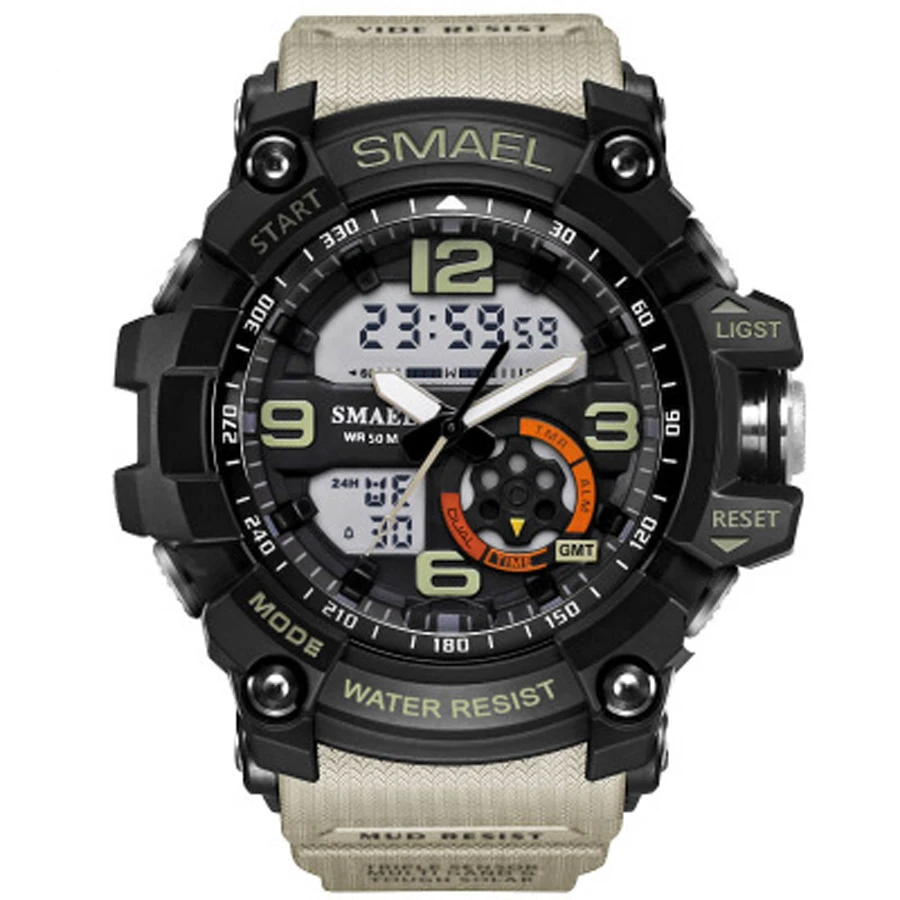 

Military Watch Men 2018 LED Digital Quartz Clock Dual Display Multifunction Wristwatch Large Dial Mens Sports Watch Waterproof