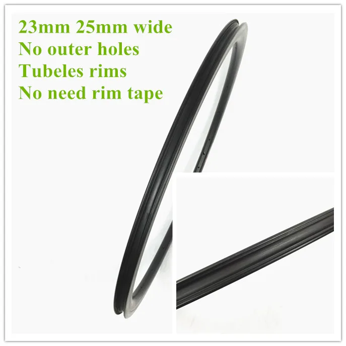 

700C No outer holes 23mm 25mm wide clincher rims 30 38 50 60 88mm carbon road rims for bicycle wheel U shape 16-32H Tubeless rim