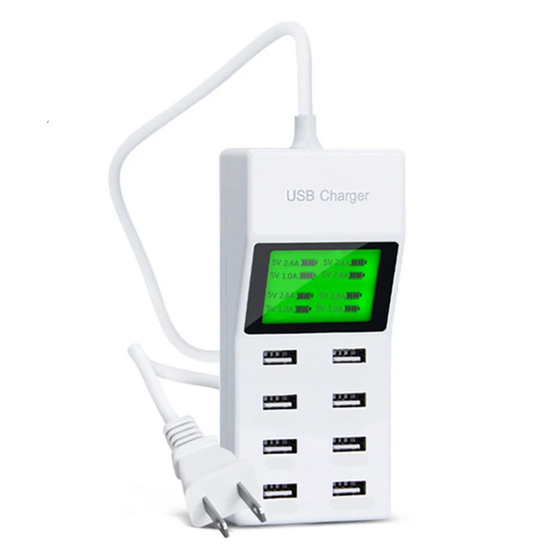 Universal 8 USB Ports Led Display US EU UK Plug Travel AC