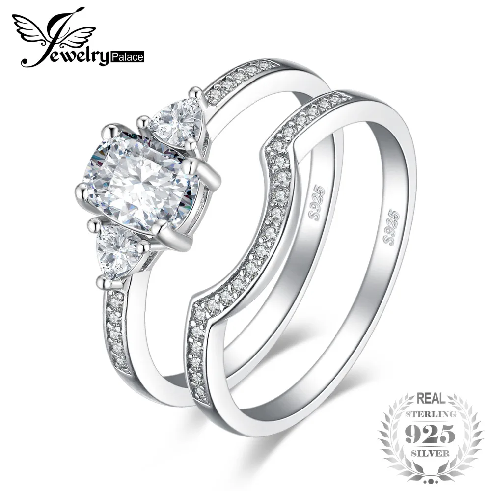 JewelryPalace Anniversary 1ct Rectangle Cubic Zirconia 3 Stones Ring