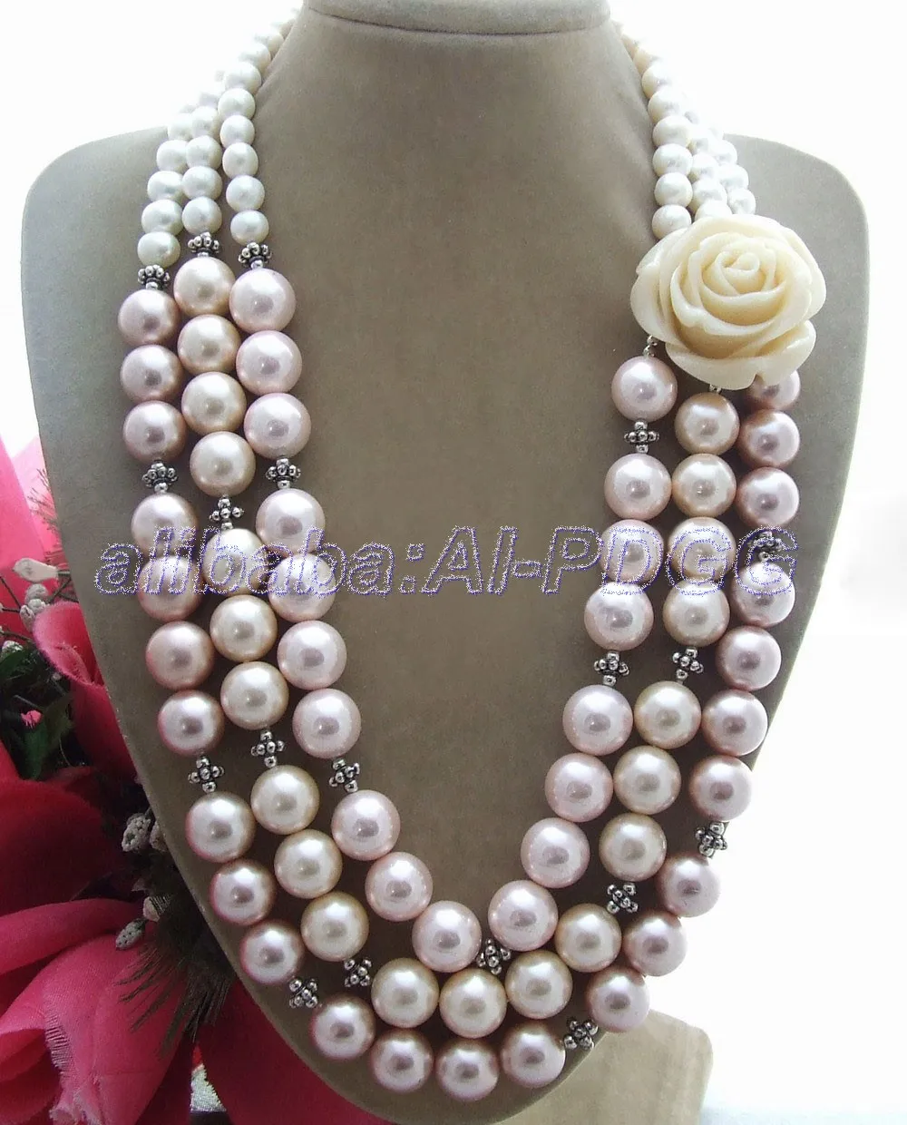 

GG Pink & White Shell Pearl Yellow Flower Necklace free shipment
