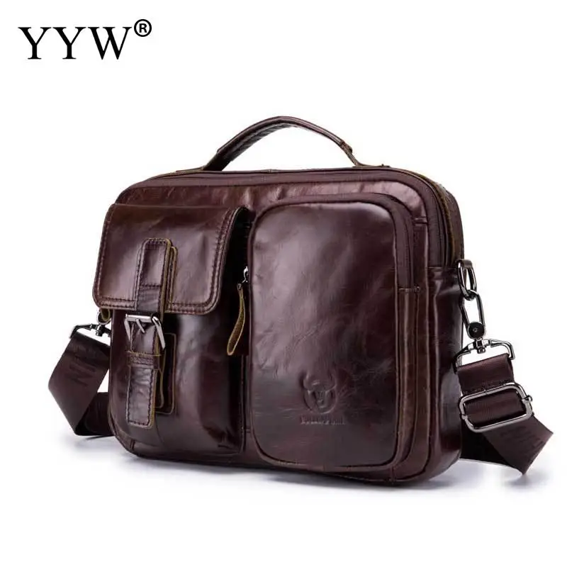 

BULLCAPTAIN Men Cowhide Bag Leather Briefcase Travel Suitcase Messenger Shoulder Tote Back Handbag Large Business Laptop Pocket